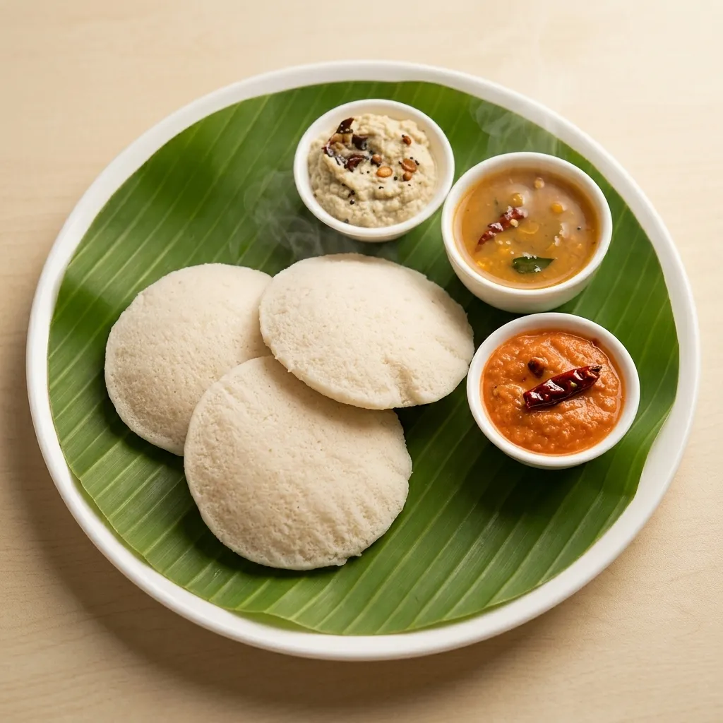 Idli with Sambar at Golden Peacock South Indian Restaurant in Calmar, AB